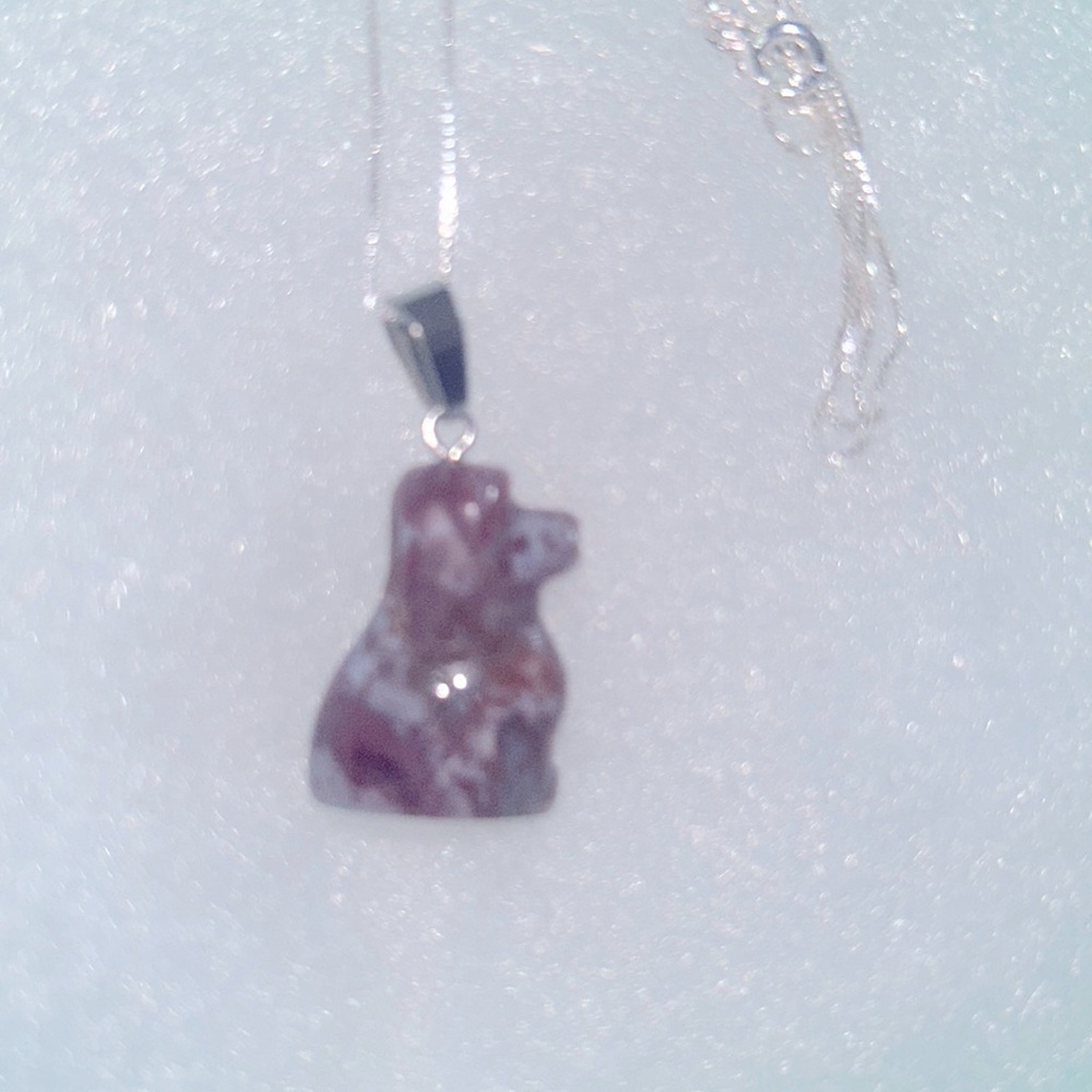 Boho Hippie Red Jasper Dog Sterling Silver Necklace 16”